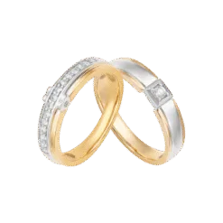 18K Gold Diamond Wedding Ring Pair PNJ 00552-00476
