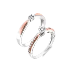 PNJ Chung Doi 18K Gold Diamond Wedding Ring Pair 00859-00853