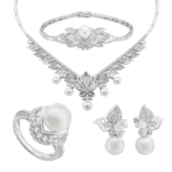 PNJ Freshwater Pearl 10K White Gold Jewelry Set Betel and Areca 00025-00016