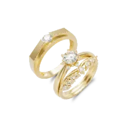 PNJ Long Phung 18K Gold Wedding Ring Pair 00359-00358
